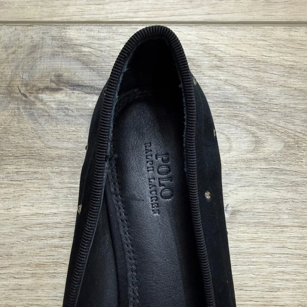 Polo Ralph Lauren‎ Black Satin Crystal Pointed Toe Bow Flats 6B Twee Luxury